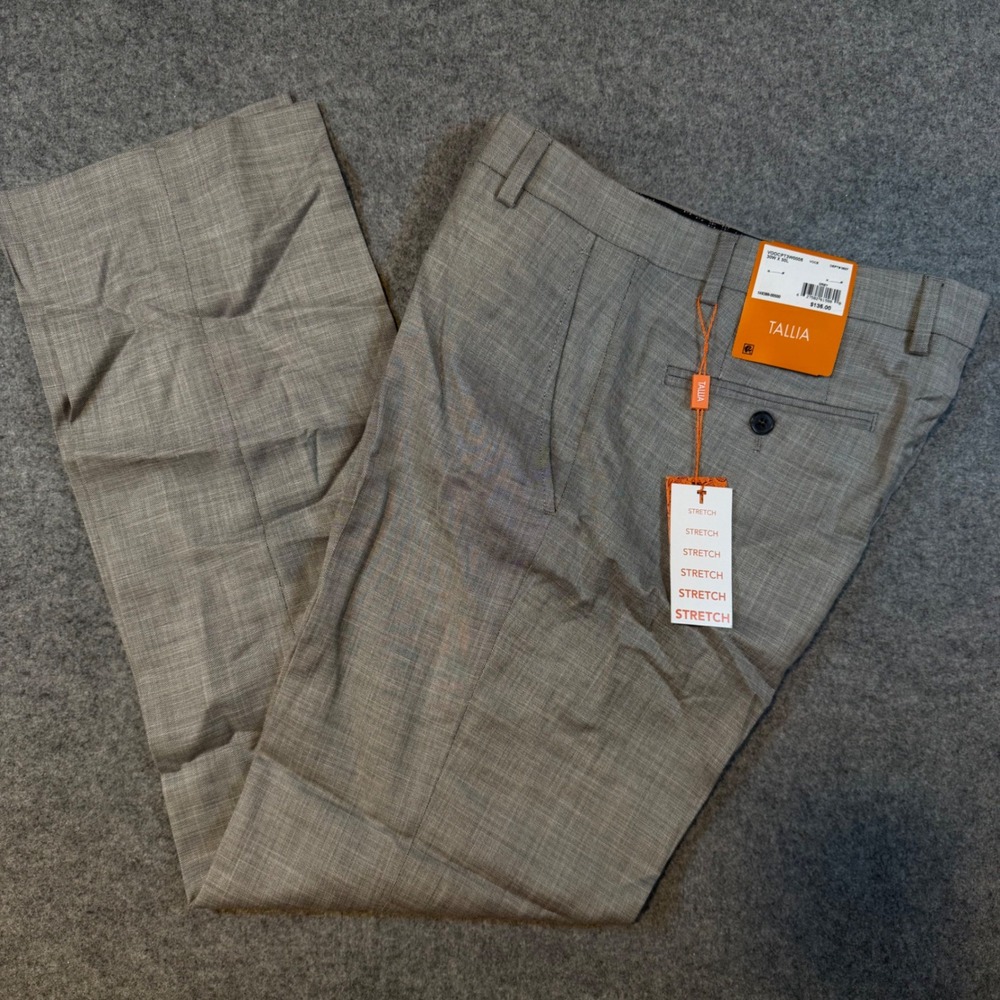 Tallia Voce Mens Grey Stretch Dress Pants Flat Front Trousers 30W x 30L
